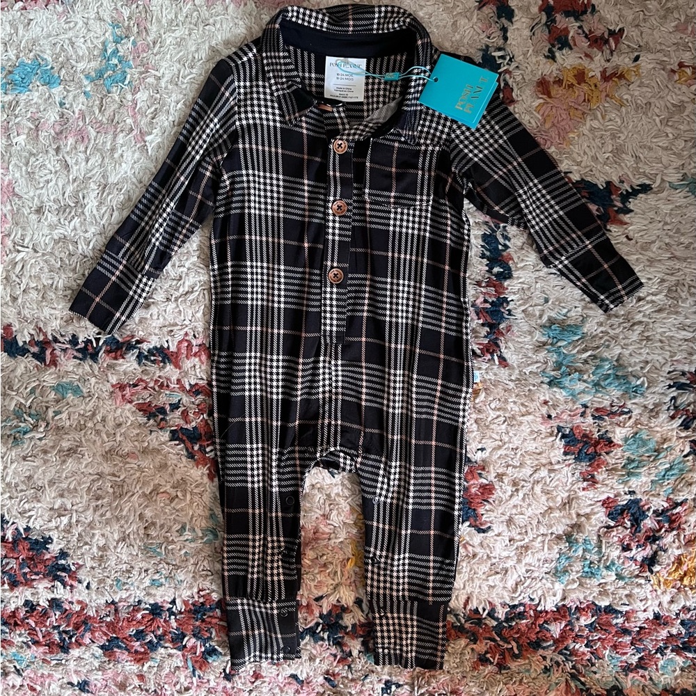 Posh Peanut Plaid Kids Footie - Black and Cream